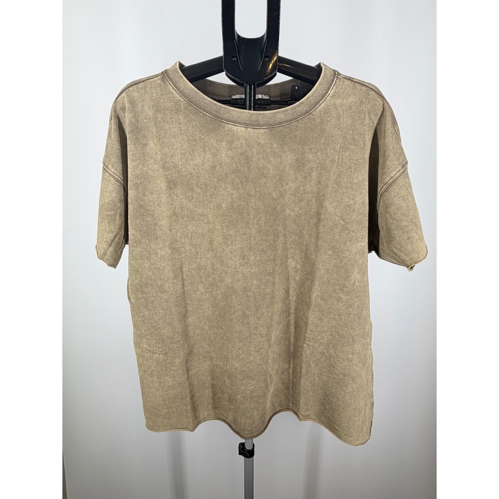 Zenana Mineral Wash Oversized Cotton Top Olive Brown L/XL